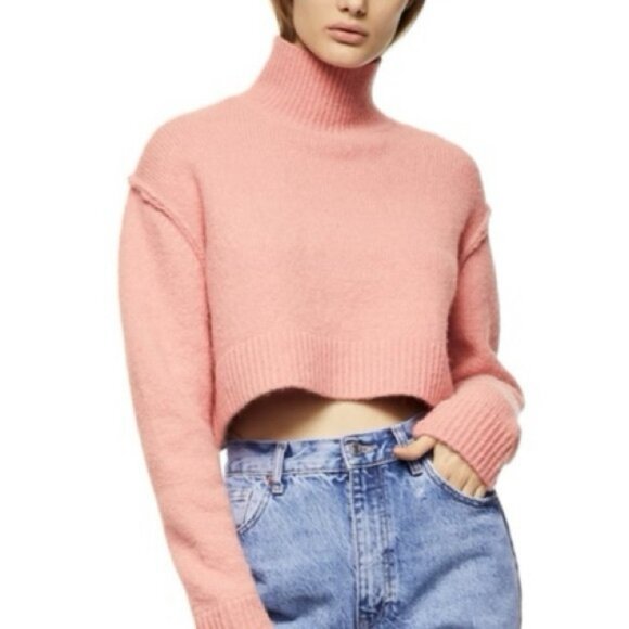 NWT Zara Pink Chunky Oversized Cropped Turtleneck Sweater Pullover Small - Picture 8 of 8